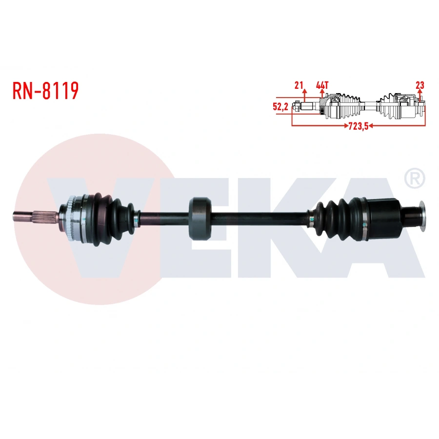 KOMPLE AKS SAG ON RENAULT CLIO II (BB0/1/2,CB0/1/2) 1.5 DCI ABSLI 44 DIS YAYLI TIP UZUNLUK 723,5mm 1998-2005