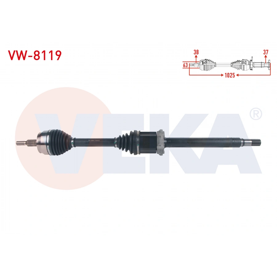 KOMPLE AKS SAG ON UZUNLUK 1025mm VOLKSWAGEN TRANSPORTER VI 2.0 TDI A-T 2015-