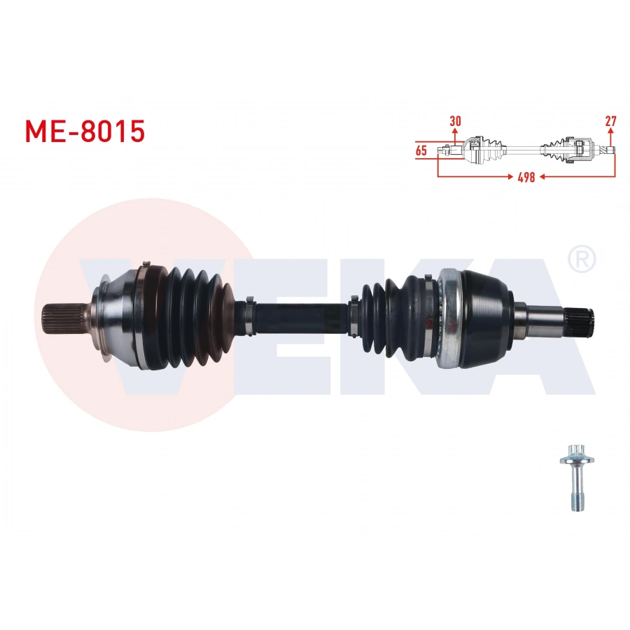 KOMPLE AKS SAG ON UZUNLUK 498mm MERCEDES A SERISI (W176) A80 CDI - A200 CDI - A200 2012- / B SERISI (W246) B180 - B180 CDI -B200 2011- / CLA COUPE (C117) CLA180 CDI - CLA 200 2013-