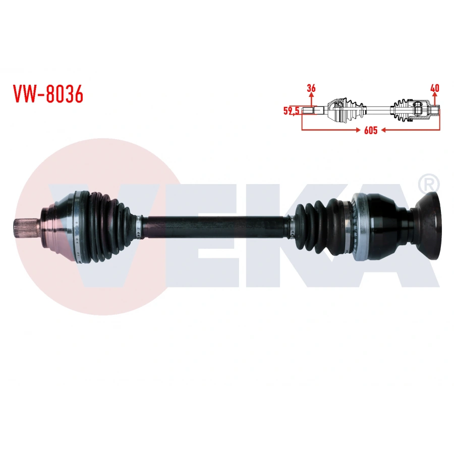 KOMPLE AKS SAG ON UZUNLUK 605mm VOLKSWAGEN TIGUAN (5N_) 2.0 TDI 6 VITES A-T 4 MOTION 2007-2016