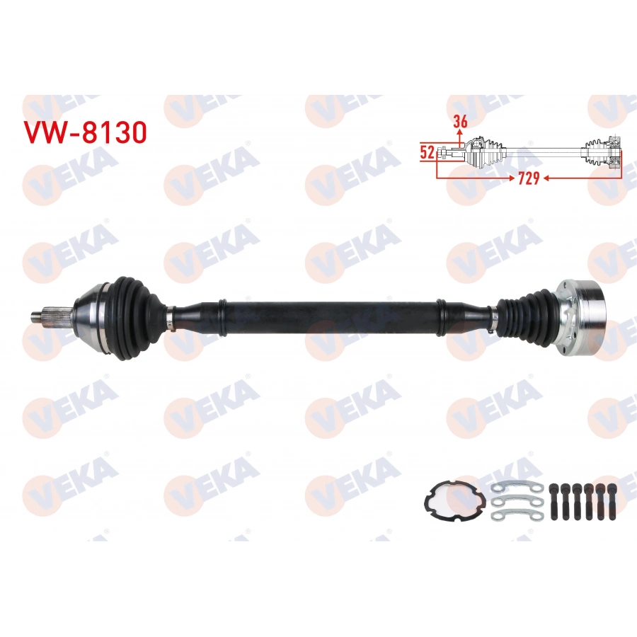 KOMPLE AKS SAG ON UZUNLUK 729mm VOLKSWAGEN POLO (6R) 1.4 TDI M-T 2014-/ SKODA FABIA (NJ3) 1.4 TDI M-T 2014-/ RAPID 1.4 TDI M-T 2013-/ SEAT IBIZA IV (6J5) 1.4 TDI M-T 2015-