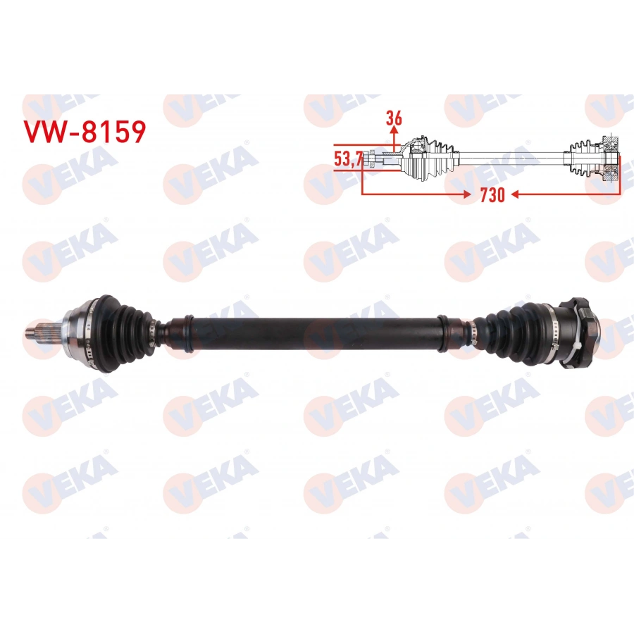 KOMPLE AKS SAG ON UZUNLUK 730mm VW POLO (9N_) 1.4 A-T 2001-2012/ IBIZA (6L1) 1.4 A-T 2002-2007 / CORDOBA (6L2) 1.4 2002-2007/ SKODA FABIA (6Y2) 1.4 A-T 1999-2008