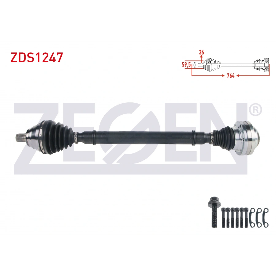 KOMPLE AKS SAG ON UZUNLUK 764mm VOLKSWAGEN GOLF V (1K1) 1.4 TSI A-T 2003-2009/ JETTA III (1K2) 1.4 TSI A-T 2005-2010/ GOLF PLUS (5M1) 1.4 TSI 2006-2008