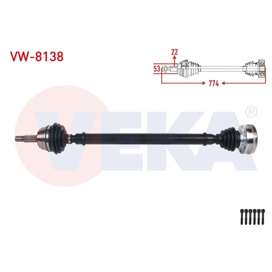 KOMPLE AKS SAG ON UZUNLUK 774mm VOLKSWAGEN CADDY II (9K9A) 1.9 D 1995-2004 / SEAT INCA (6K9) 1.9 D 1995-2003 / CORDOBA I 1.9 D 1996-2002