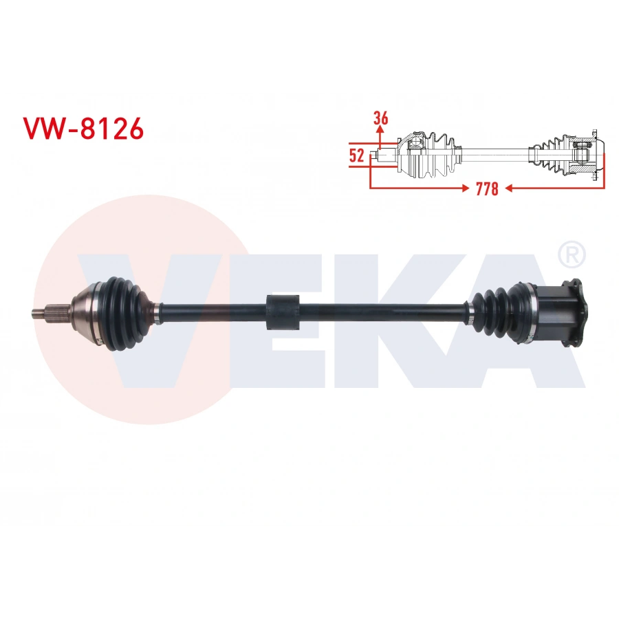KOMPLE AKS SAG ON UZUNLUK 778mm VOLKSWAGEN POLO (AW1) 1.0 TSI DSG 2017-/ SEAT IBIZA V (KJ1) 1.0 TSI DSG 2017- / SKODA KAMIQ (NW4) 1.0 TSI DSG 2019-