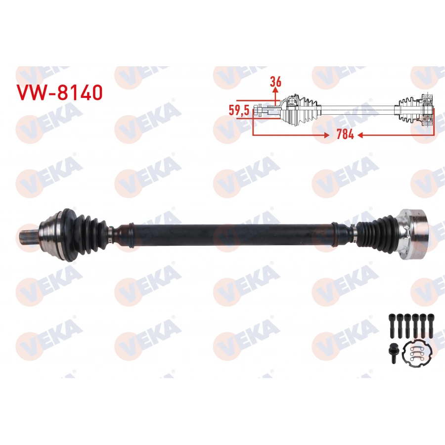 KOMPLE AKS SAG ON UZUNLUK 784mm VOLKSWAGEN GOLF V (1K1) 1.6 FSI M-T 2003-2009/ AUDI A3 1.6 FSI M-T 2003-2007/ SKODA OCTAVIA II 1.6 FSI M-T 2004-2008