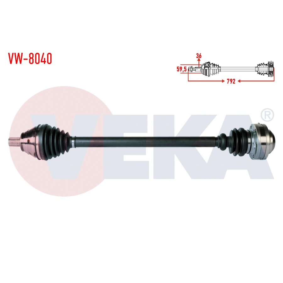 KOMPLE AKS SAG ON UZUNLUK 792mm VOLKSWAGEN GOLF V 2.0 TDI M-T 6 ILERI 2003-2009 / TIGUAN 1.4 TSI M-T 2007-2016 / JETTA IV 1.6 TDI A-T 2011-