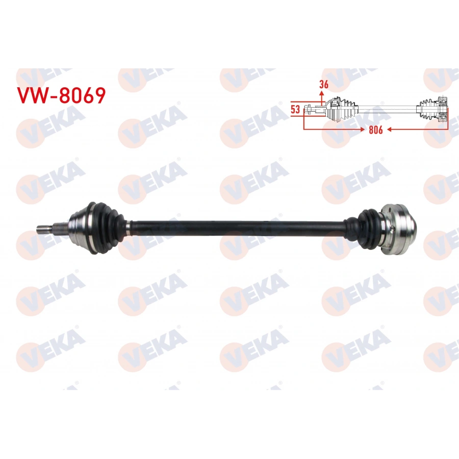 KOMPLE AKS SAG ON UZUNLUK 806mm VW GOLF IV (1J1) 1.9 TDI 97-05/ BORA (1J2) 1.9 TDI 98-05/ AUDI A3 (8L1) 1.8 T - 1.9 TDI 96-03/ SEAT LEON (1M1) 1.9 TDI 99-06/ SKODA OCTAVIA (1U2) 1.9 TDI 96-04