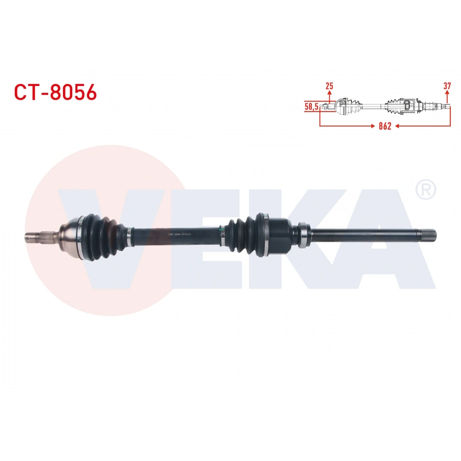 KOMPLE AKS SAG ON UZUNLUK 862mm C3 AIRCROSS 1.2 PURETECH - C3 III 1.2 2016-/ DS3 II 1.2 THP 2014-/ 2008 1.2 PURETECH 2013- / 208 1.6 HDI 2012-