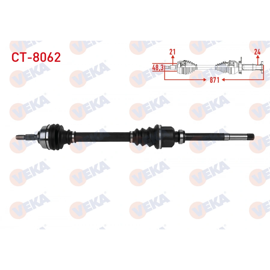 KOMPLE AKS SAG ON UZUNLUK 871mm CITROEN C3 III 1.6 Blue HDI 2018- / C4 CACTUS 1.2 THP - 1.6 Blue HDI 2014- / PEUGEOT 208 1.2 VTI M-T 2012-