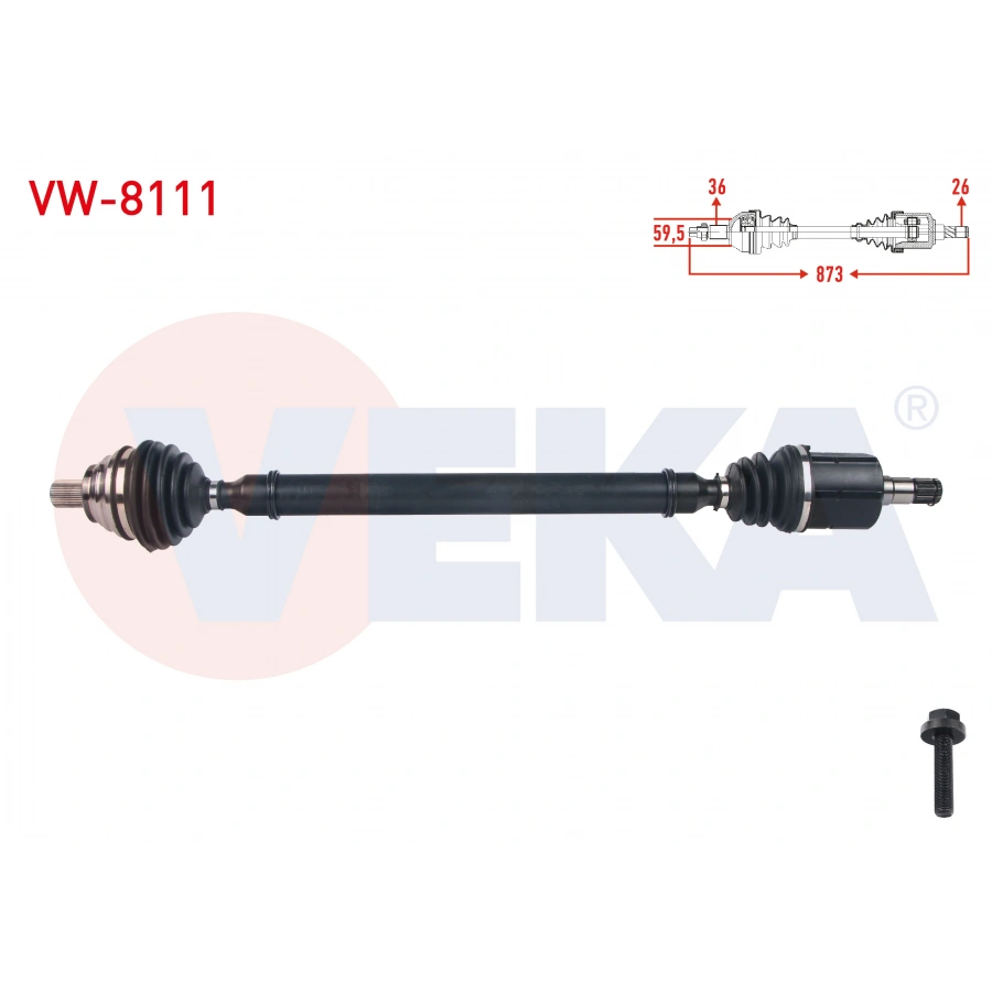 KOMPLE AKS SAG ON UZUNLUK 873mm VOLKSWAGEN GOLF (1K1) 1.6 FSI A-T 2003-2009/ PASSAT (3C2) 1.6 FSI A-T 2005-2008/ SKODA OCTAVIA (1Z3) 1.6 FSI A-T 2004-2012