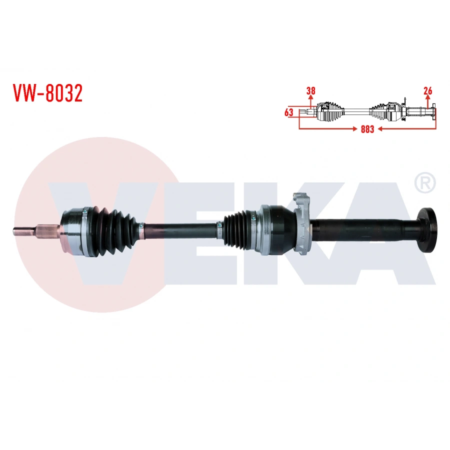 KOMPLE AKS SAG ON UZUNLUK 883mm VOLKSWAGEN TRANSPORTER T5 2.0 TDI M-T 2009-2015 / TRANSPORTER T6 2.0 TDI M-T 2015-2019