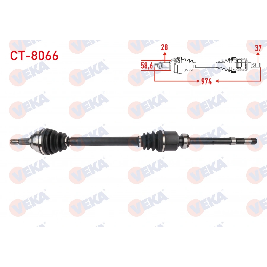 KOMPLE AKS SAG ON UZUNLUK 974mm CITROEN JUMPY SPACETOURER 1.5 BlueHDI 2016- / PEUGEOT EXPERT 1.5-1.6 BlueHDI 2016- / TOYOTA PROACE 1.5 D 2021-