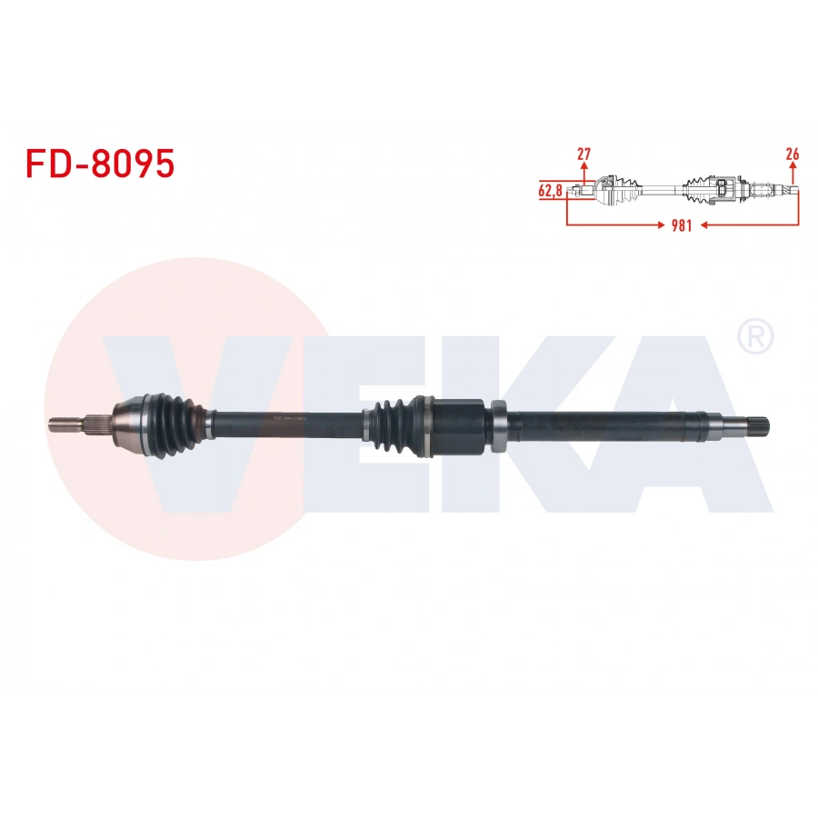 KOMPLE AKS SAG ON UZUNLUK 981mm FORD TRANSIT CONNECT 1.6 TDCI 5 M-T DV6 2013- / TOURNEO CONNECT 1.6 TDCI V408 DV6 2013-