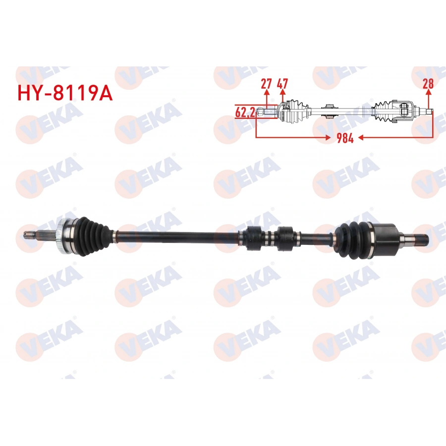 KOMPLE AKS SAG ON UZUNLUK 984mm ABSLI 47 DIS HYUNDAI SONATA V 2.0 CRDI 2007-