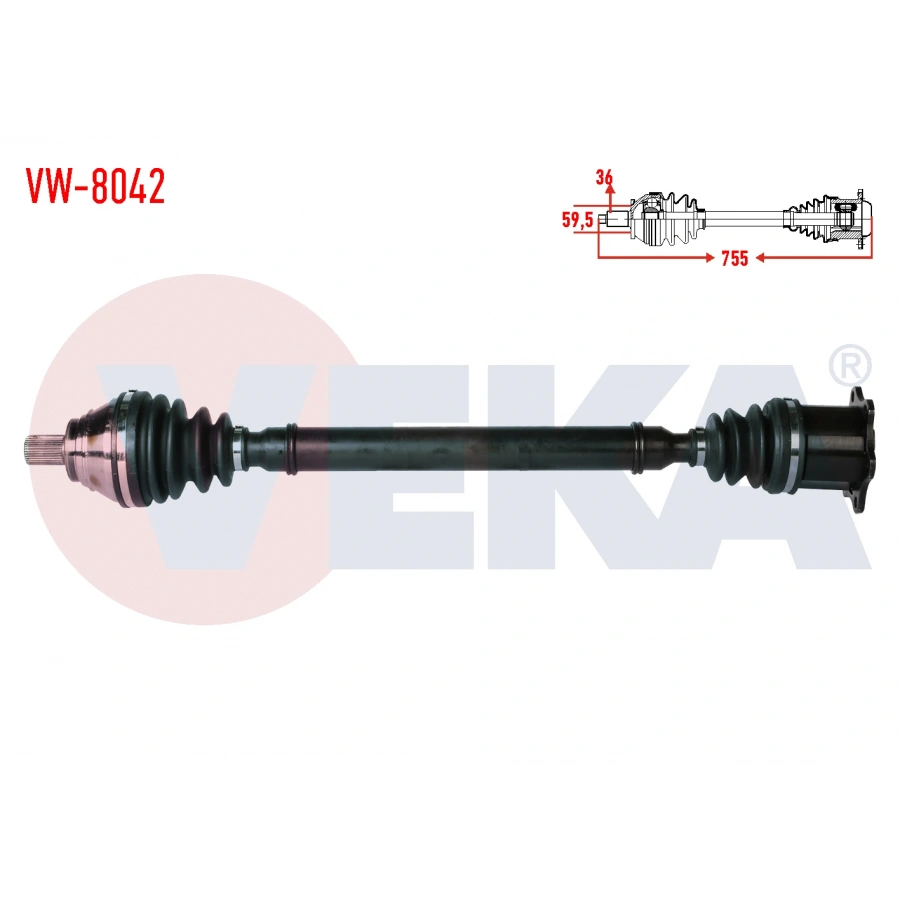 KOMPLE AKS SAG ON VOLKSWAGEN GOLF V (1K1) 2.0 TDI A-T CIFT KAVRAMA 6 ILERI BMA,BMP UZUNLUK 755mm 2003-2009