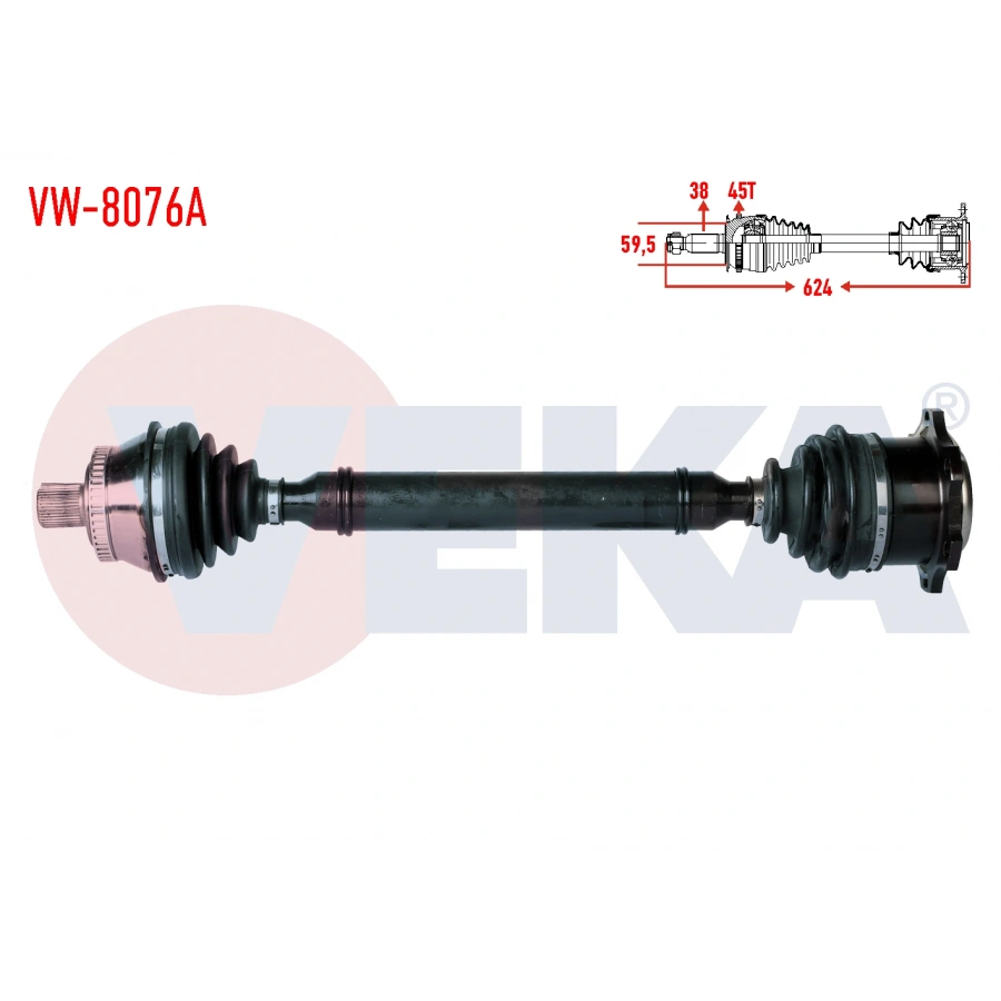 KOMPLE AKS SAG ON VOLKSWAGEN PASSAT (3B3) 2.5 TDI ABSLI 45 DIS M-T UZUNLUK 624mm 2000-2005