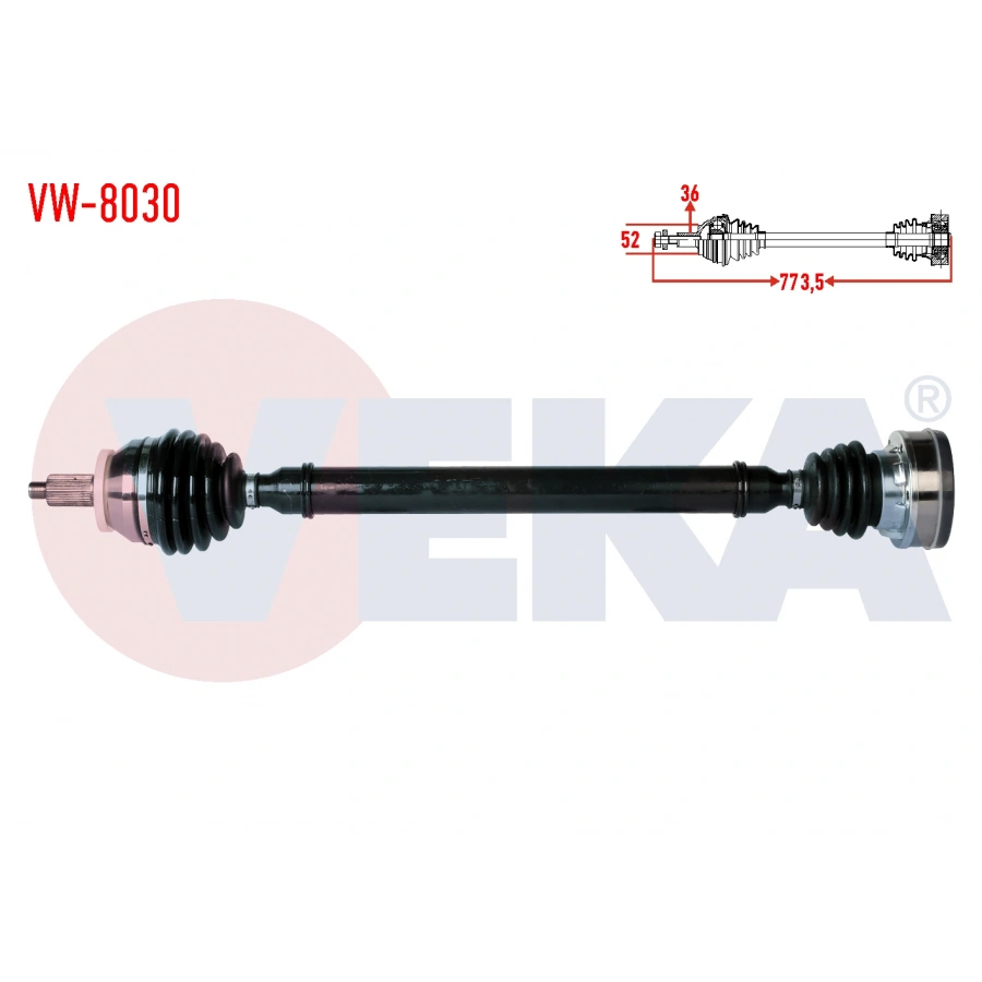 KOMPLE AKS SAG ON VOLKSWAGEN POLO (6R,6C) 1.6 TDI (CAYA-CAYB-CAYC) M-T UZUNLUK 773.5mm 2009-