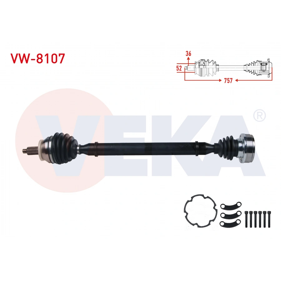 KOMPLE AKS SAG ON VOLKSWAGEN POLO (9N_) 1.4 TDI M-T UZUNLUK 757 mm 2001-2012/ SEAT CORDOBA 2002-2009/SKODA FABIA 1999-2007/ FABIA II 1.4 TDI 2006-2015/ ROOMSTER 1.4 TDI 2006-