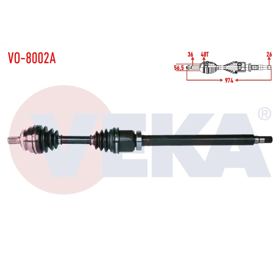 KOMPLE AKS SAG ON VOLVO S60 2.0 T A-T ABSLI 48 DIS UZUNLUK 974 mm 2000-2010