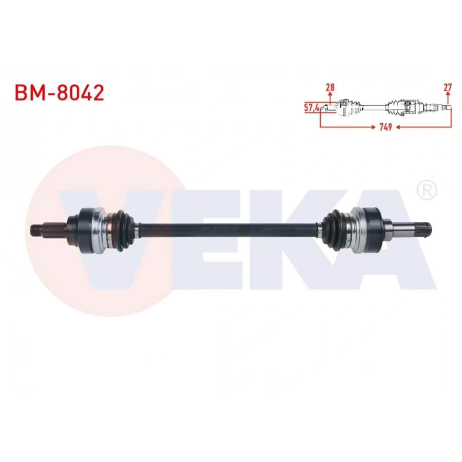 KOMPLE AKS SOL ARKA UZUNLUK 749mm BMW 116i - 118i (F20,F21) 2010- / 316i - 320i (F30) 2011-