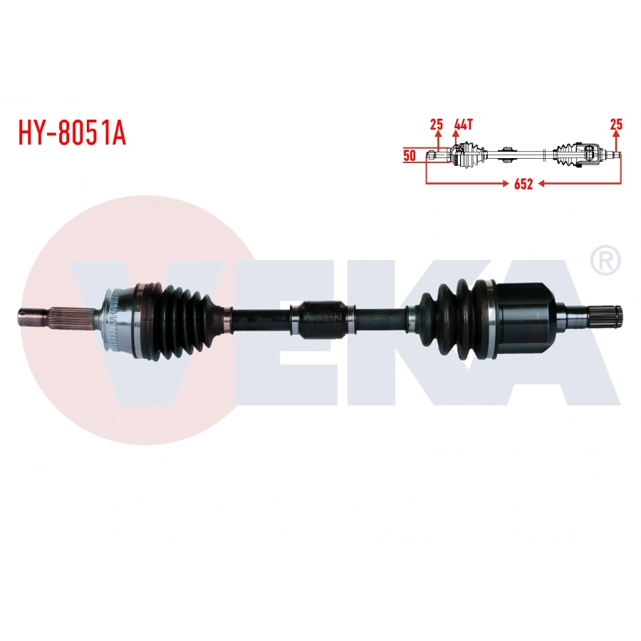 KOMPLE AKS SOL ON ABSLI 44 DIS UZUNLUK 652mm HYUNDAI ELANTRA 1.6i A-T/M-T 2001-2007