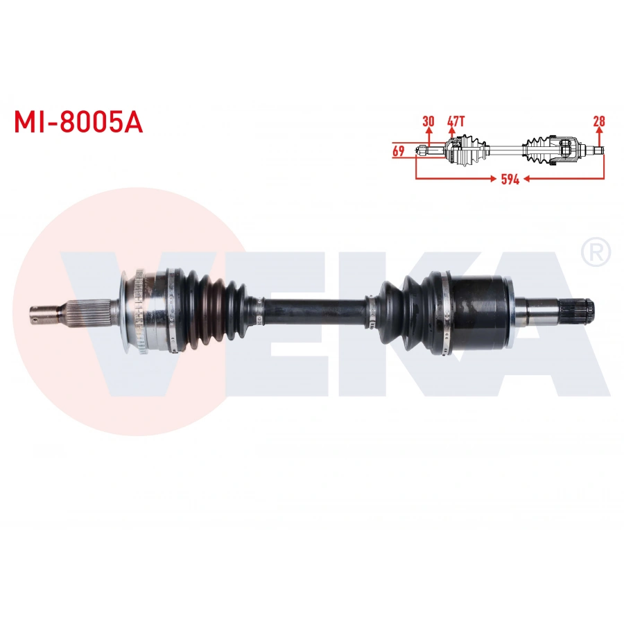 KOMPLE AKS SOL ON ABSLI 47 DIS UZUNLUK 594mm MITSUBISHI L200(KA_T, KB_T) 2.5 DI-D 4X4 07-15/L200(KJ_,KK_,KL_)2.4 DI-D 4X4 15-/L200(KJ_, KK_, KL_)2.2 DI-D 4X4 19-/FIAT FULLBACK(502_, 503_)2.4 D 4x4 16-