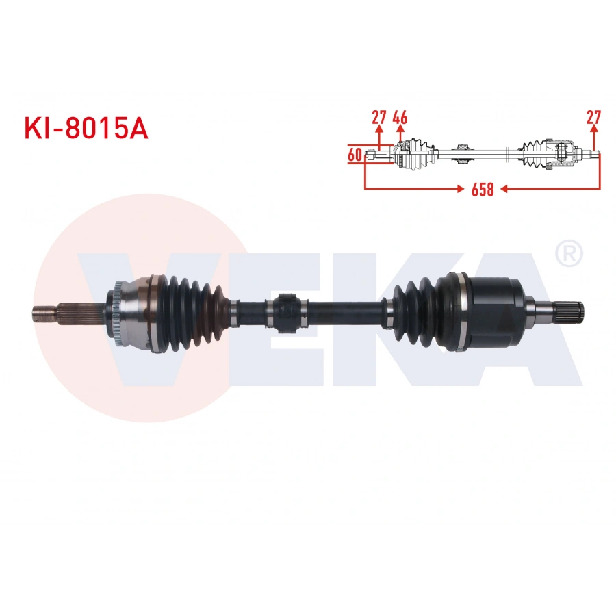 KOMPLE AKS SOL ON ABSLI 47 DIS UZUNLUK 658mm KIA SOUL I (AM) 1.6 CRDI M-T 2011- / CEED 1.6 CRDI M-T 2006-2012 / PRO CEED 1.6 CRDI 1.6 M-T 2008-2013