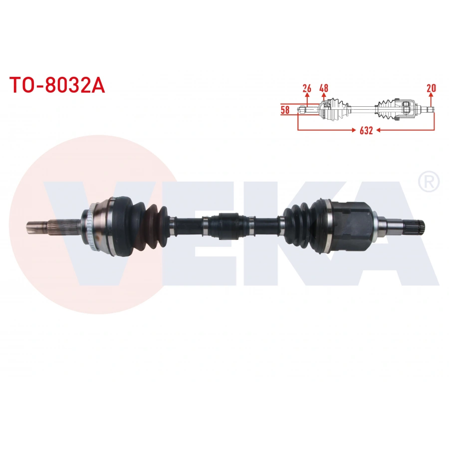 KOMPLE AKS SOL ON ABSLI 48 DIS UZUNLUK 632mm TOYOTA COROLLA (_E12_) 1.4 D-4D M-T 2002-2007