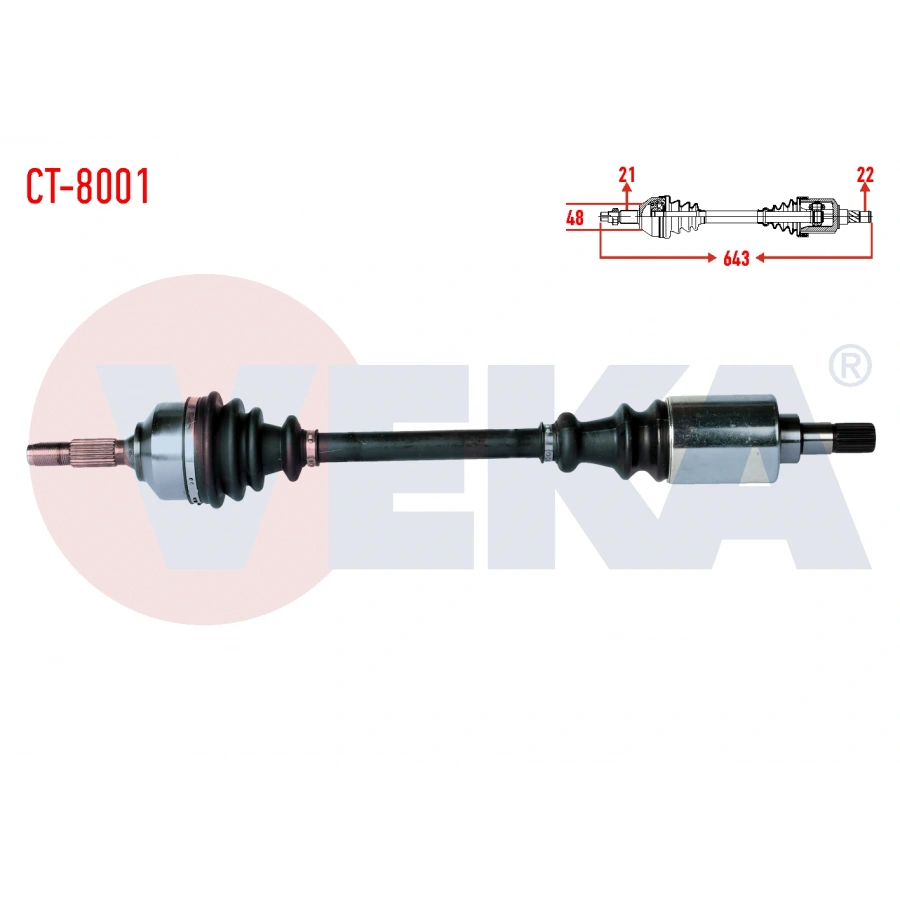 KOMPLE AKS SOL ON CITROEN C2 (JM) 1.4 YAYLI TIP UZUNLUK 643mm 2003-2009