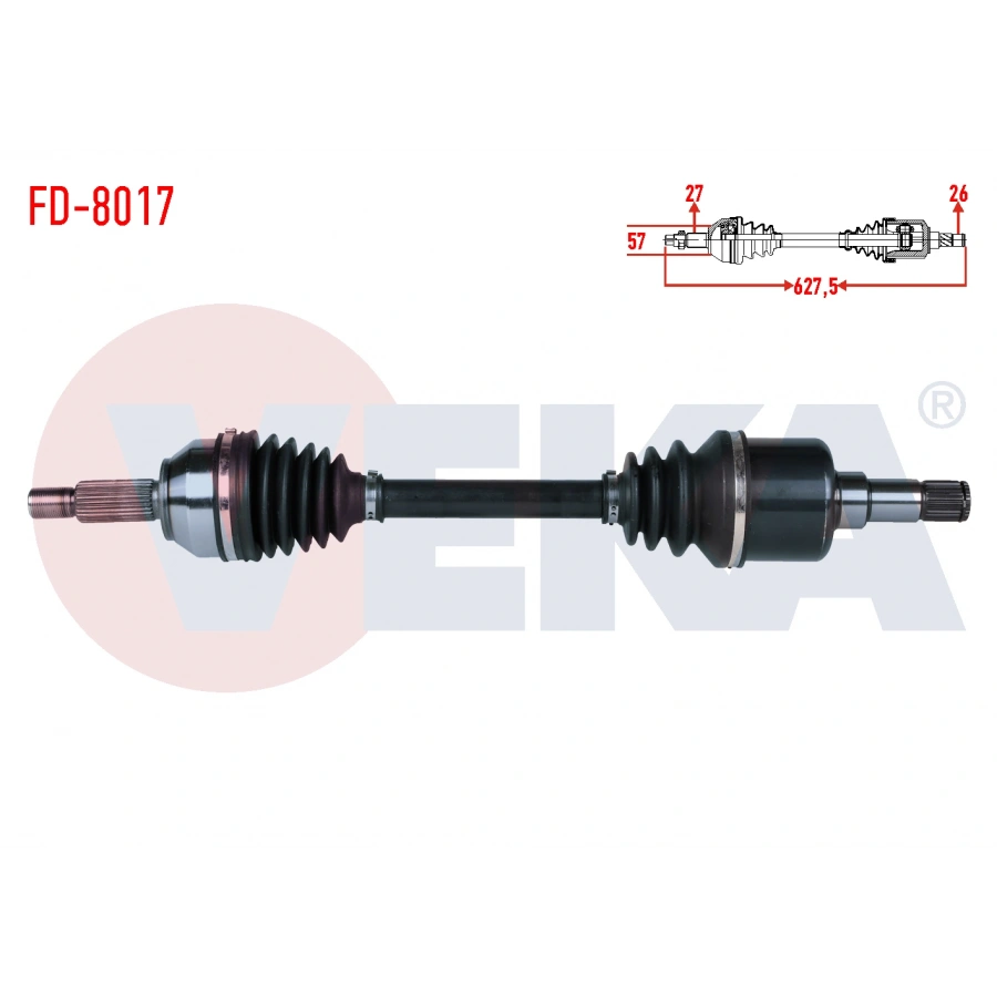 KOMPLE AKS SOL ON FORD MONDEO III 2.0i 16v UZUNLUK 627,5mm 2000-2007