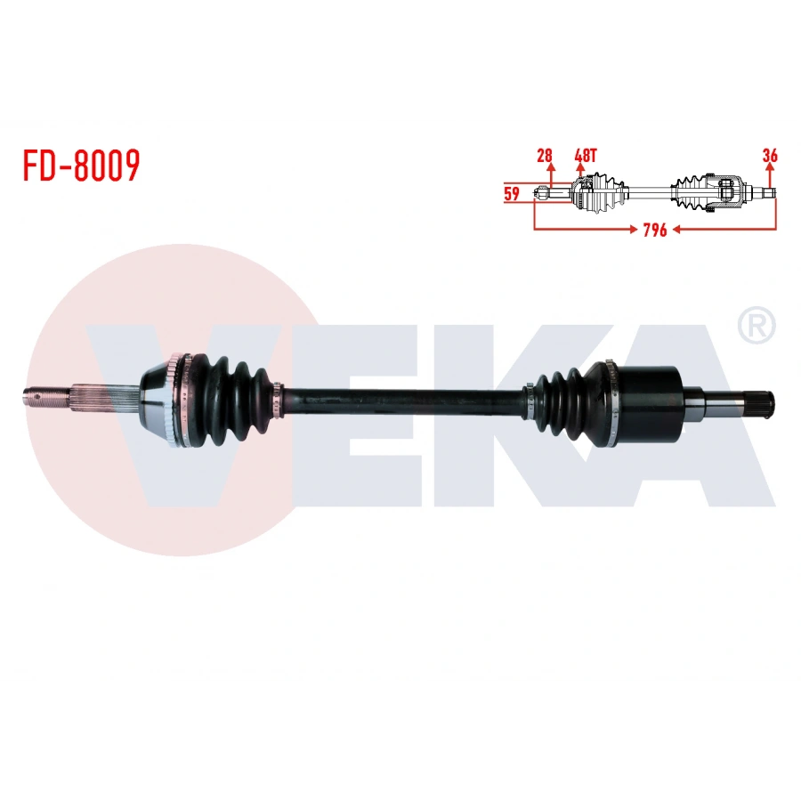 KOMPLE AKS SOL ON FORD TRANSIT (V347) 2.2 TDCI 130 HP (INCE MIL) ABSLI 48 DIS UZUNLUK 796mm 2006-2014