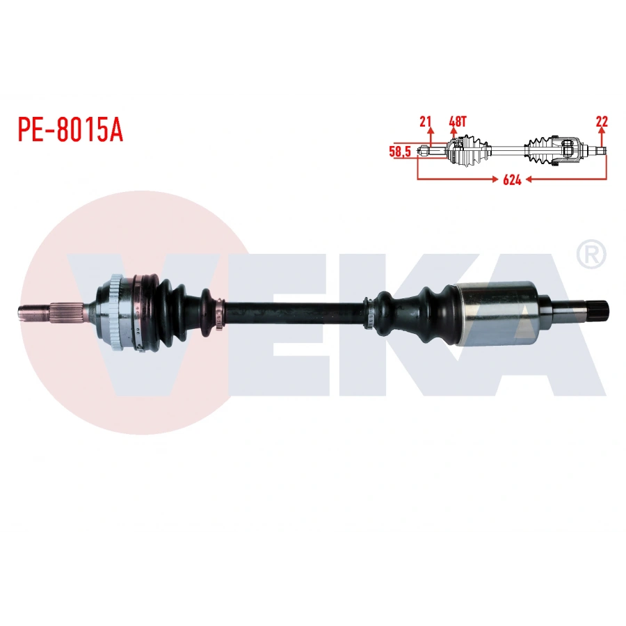 KOMPLE AKS SOL ON PEUGEOT 106 II 1.4i ABSLI 48 DIS UZUNLUK 624mm 1996-2002