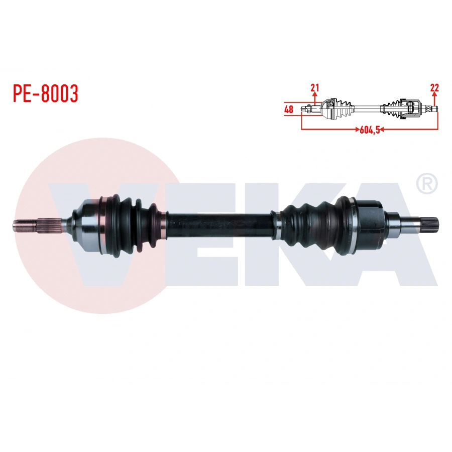 KOMPLE AKS SOL ON PEUGEOT 206 (2A/C) 1.6i 16v TU5 UZUNLUK 604,5mm 1998-2006