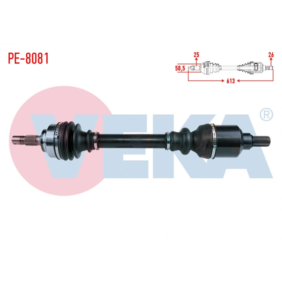 KOMPLE AKS SOL ON PEUGEOT 307 (3A/C) 1.6 A-T UZUNLUK 613mm 2000-2007
