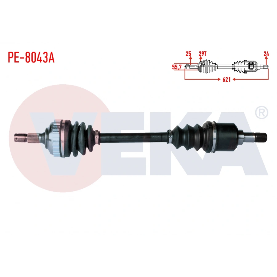 KOMPLE AKS SOL ON PEUGEOT 406 (8B) 2.0i ABSLI 29 DIS UZUNLUK 621mm 1995-2004