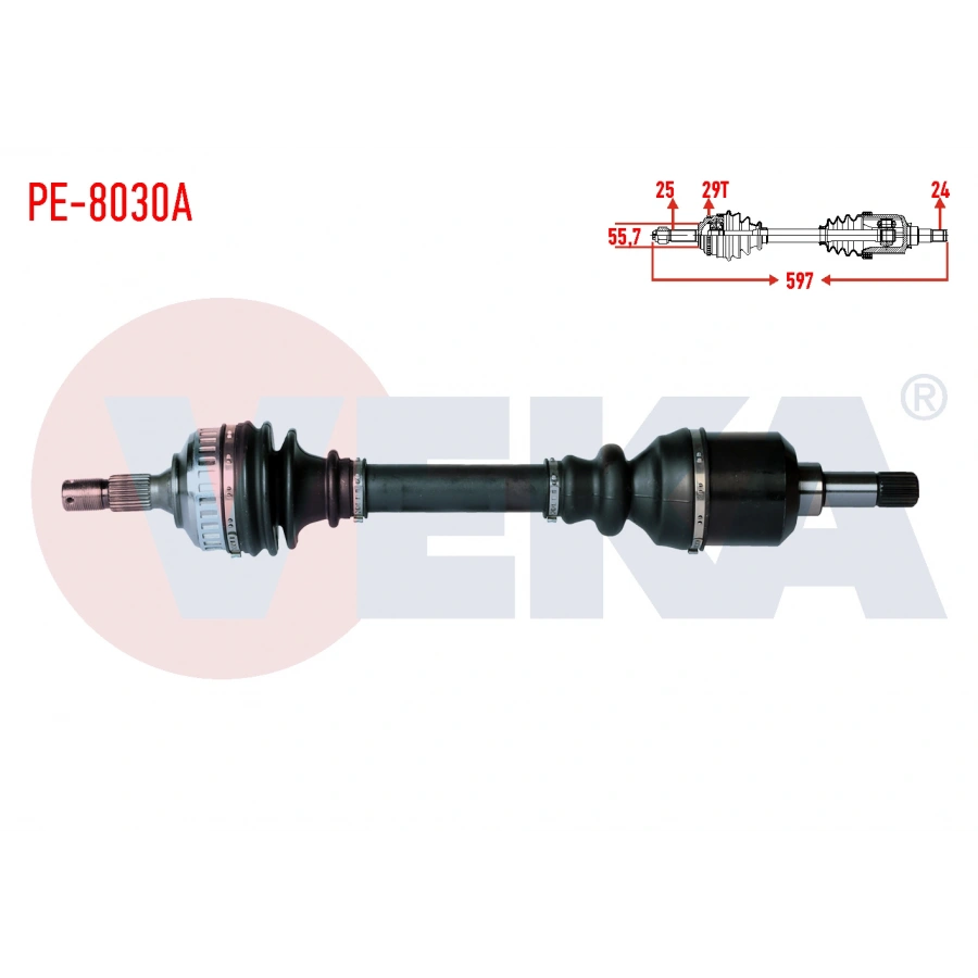KOMPLE AKS SOL ON PEUGEOT PARTNER (5,5F) 2.0 HDI ABSLI 29 DIS UZUNLUK 597 mm 1996-2008