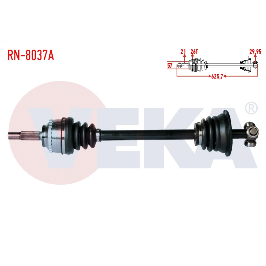 KOMPLE AKS SOL ON RENAULT CLIO II (BB0/1/2,CB0/1/2) 1.4i 16v ABSLI 26 DIS UZUNLUK 625,7 mm 1998-2005