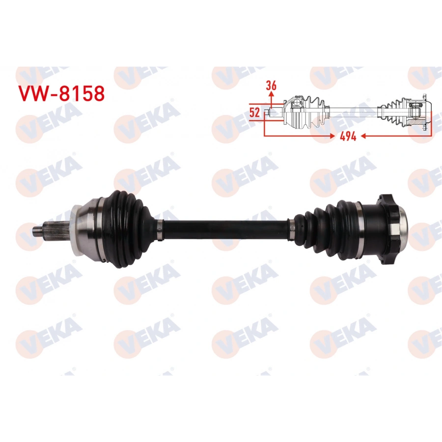 KOMPLE AKS SOL ON UZUNLUK 494mm VW POLO (9N_) 1.4 A-T 2001-2012/ IBIZA (6L1) 1.4 A-T 2002-2007 / CORDOBA (6L2) 1.4 2002-2007/ SKODA FABIA (6Y2) 1.4 A-T 1999-2008