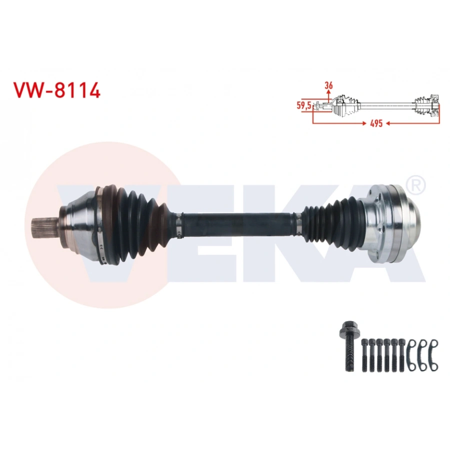 KOMPLE AKS SOL ON UZUNLUK 495mm VOLKSWAGEN GOLF V (1K1) 1.4 TSI A-T 2003-2009/ JETTA III (1K2) 1.4 TSI A-T 2005-2010/ GOLF PLUS (5M1) 1.4 TSI 2006-2008