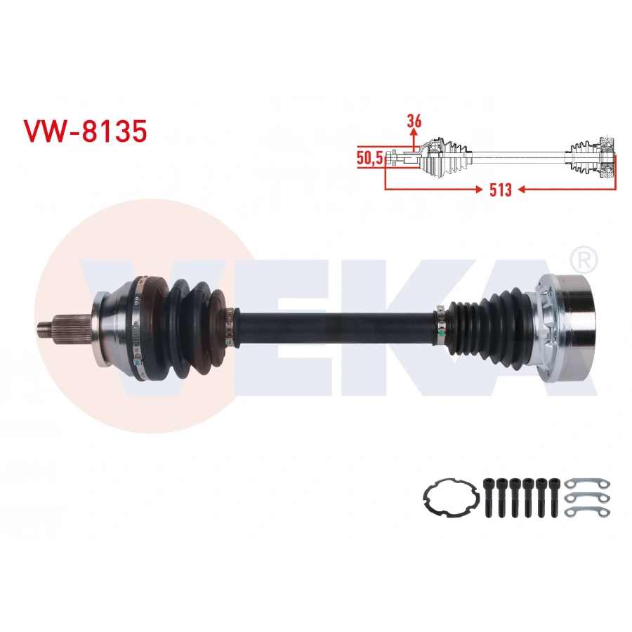KOMPLE AKS SOL ON UZUNLUK 513mm VW POLO V (6R1, 6C1) 1.2 TSI 16V M-T 2014-2017