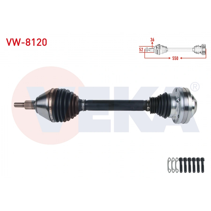 KOMPLE AKS SOL ON UZUNLUK 550mm VW POLO (6R) 1.4 TDI A-T 2014- / SEAT IBIZA IV (6J5) 1.4 TDI A-T 2005-2017 / SKODA FABIA (NJ3) 1.4 TDI A-T 2014- / RAPID 1.4 TDI A-T 2015-2019