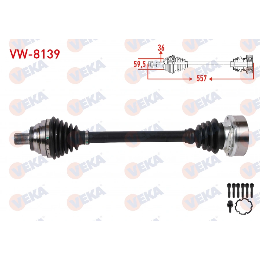 KOMPLE AKS SOL ON UZUNLUK 557mm VOLKSWAGEN GOLF V (1K1) 1.6 FSI M-T 2003-2009/ AUDI A3 1.6 FSI M-T 2003-2007/ SKODA OCTAVIA II 1.6 FSI M-T 2004-2008