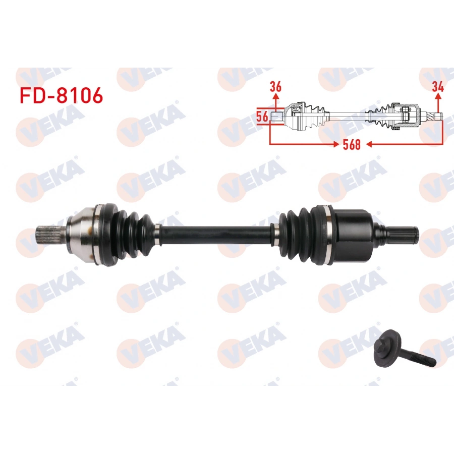 KOMPLE AKS SOL ON UZUNLUK 568mm FORD FOCUS II 1.6 TDCi A-T CVT 2004-2012