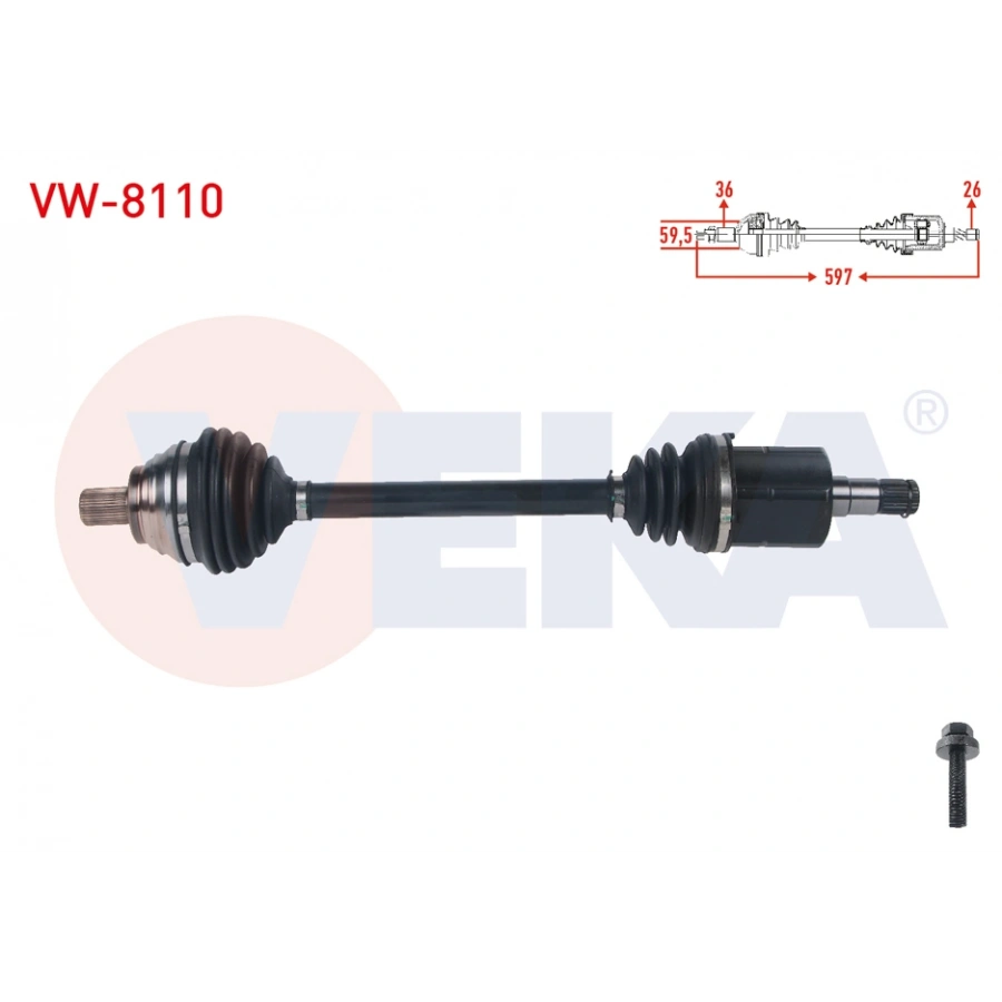 KOMPLE AKS SOL ON UZUNLUK 597mm VOLKSWAGEN GOLF (1K1) 1.6 FSI A-T 2003-2009/ PASSAT (3C2) 1.6 FSI A-T 2005-2008/ SKODA OCTAVIA (1Z3) 1.6 FSI A-T 2004-2012