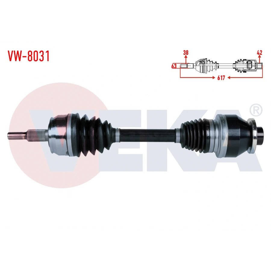 KOMPLE AKS SOL ON UZUNLUK 617mm VOLKSWAGEN TRANSPORTER T5 2.0 TDI M-T 2009-2015 / TRANSPORTER T6 2.0 TDI M-T 2015-2019