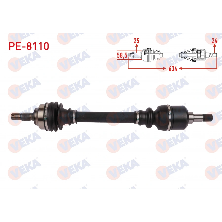 KOMPLE AKS SOL ON UZUNLUK 634mm PEUGEOT 207 06-12/ 208 1.6 HDI 13-19/ 308 09-14/ 2008 15-/ 3008 09-20/ 5008 09-17/ CITROEN C3 1.6 HDI 14-/ C4 14-