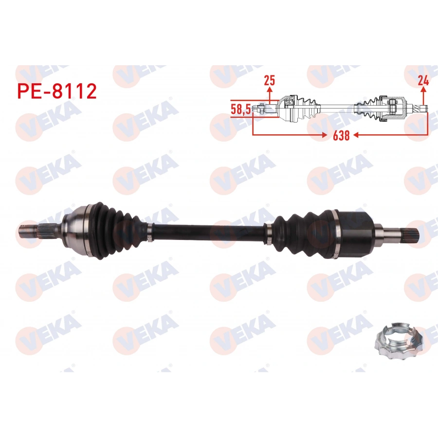 KOMPLE AKS SOL ON UZUNLUK 638mm PEUGEOT 2008 1.2 THP - 1.5 HDI - 1.6 HDI 2015-/ CITROEN C3 III 1.2 THP - 1.5 HDI 2016-/ C4 1.2 THP 2015-2017/ C4 CACTUS 1.6 HDI 2014-