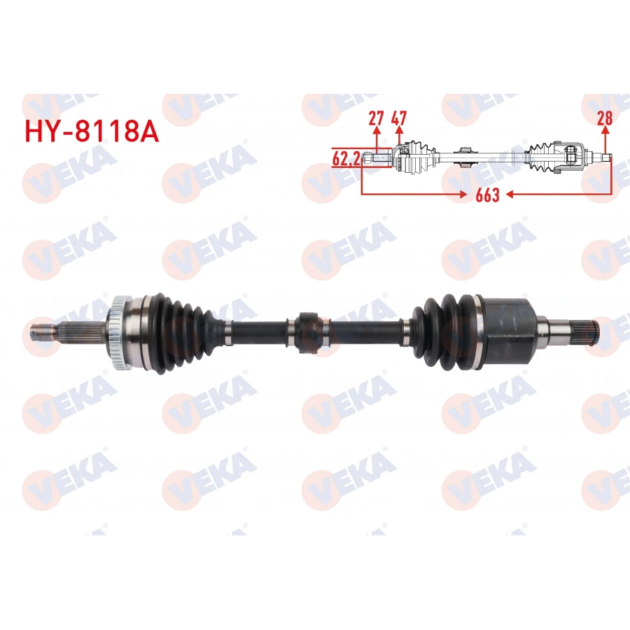 KOMPLE AKS SOL ON UZUNLUK 663mm ABSLI 47 DIS HYUNDAI SONATA V 2.0 CRDI 2007-