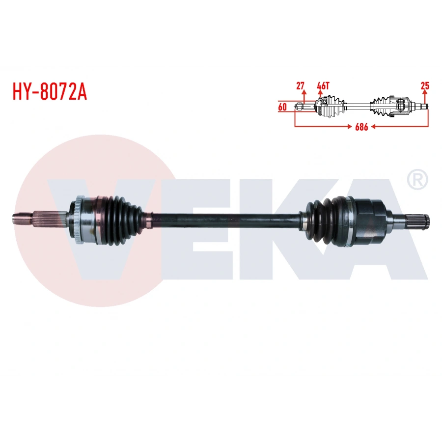 KOMPLE AKS SOL ON UZUNLUK 686mm ABSLI 46 DIS HYUNDAI ELANTRA 1.6 CVVT M-T 6 ILERI 2011-2015